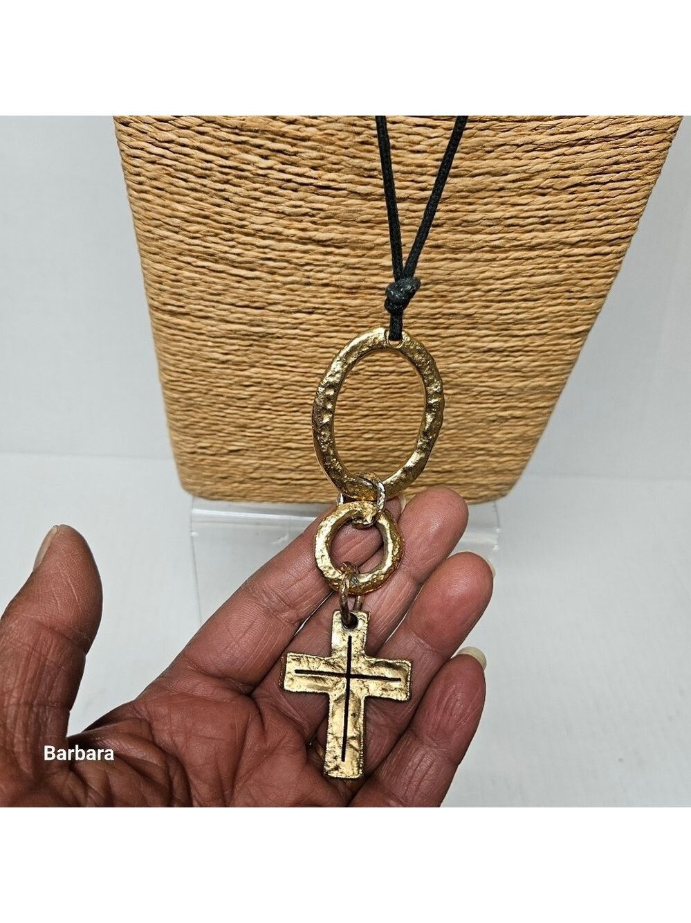 Vintage Gold-tone Etruscan-revival Cross Pendant Necklace